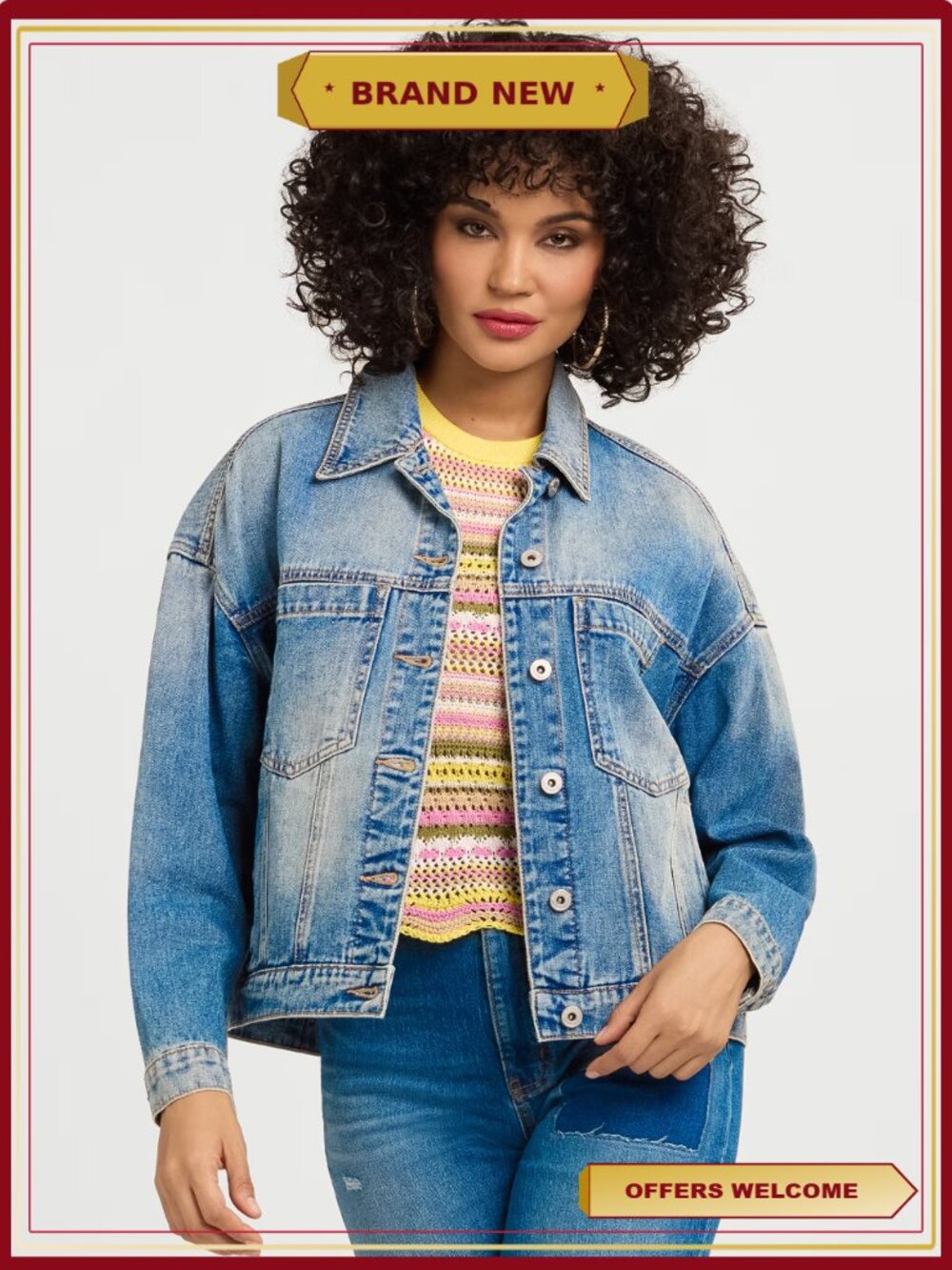 Swing Denim Jacket Button Front Pleated Back Layer - Picture 3 of 7